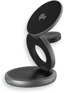 Ładowarki do telefonów - Twist 3-in-1, wireless Qi2 charging station for iPhone 15W, AppleWatch 2.5W & AirPods 5W, Qi2 certified, magnetic charging pads with stand function, foldable, power adapter 30W, USB-C charging cable 1 m, space gray - miniaturka - grafika 1