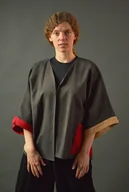 Marynarki i żakiety damskie - Żakiet kimonowy z tweedu bawełnianego szarego - miniaturka - grafika 1