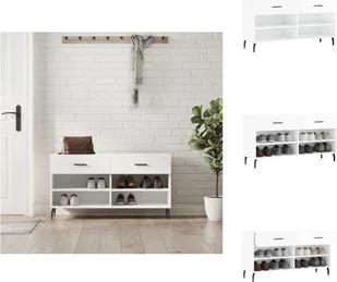 vidaXL Ławka na buty biały wysoki połysk 102x35x55 cm materiał drewnopochodny - Stojaki i szafki na buty - Szafki na buty - miniaturka - grafika 1