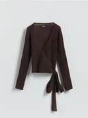 Swetry damskie - Reserved - Sweter z wełną - ciemnobrązowy - miniaturka - grafika 1