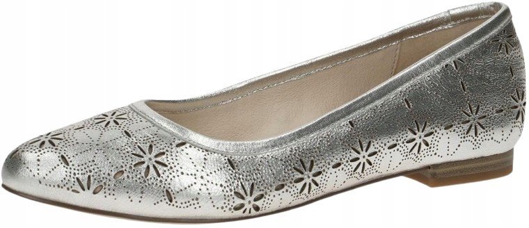CAPRICE DAMSKIE BALERINY SREBRNE ZE SKÓRĄ 40 ŻMC