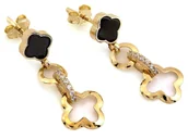 Kolczyki - Kolczyki złote 585 modne wiszące na sztyfcie z czarnym kwiatkiem 2.05g - miniaturka - grafika 1