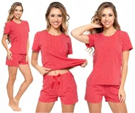 Piżamy damskie - Piżama Damska w Serduszka PREZENT Bawełniana Krótki Rękaw Szorty MORAJ L - miniaturka - grafika 1