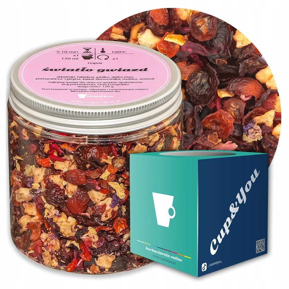 Herbata owocowa ŚWIATŁO GWIAZD o jabłkowym smaku z nutą owoców egzotycznych - herbata liściasta sypana mieszanka napar susz - gotowa na prezent upom..