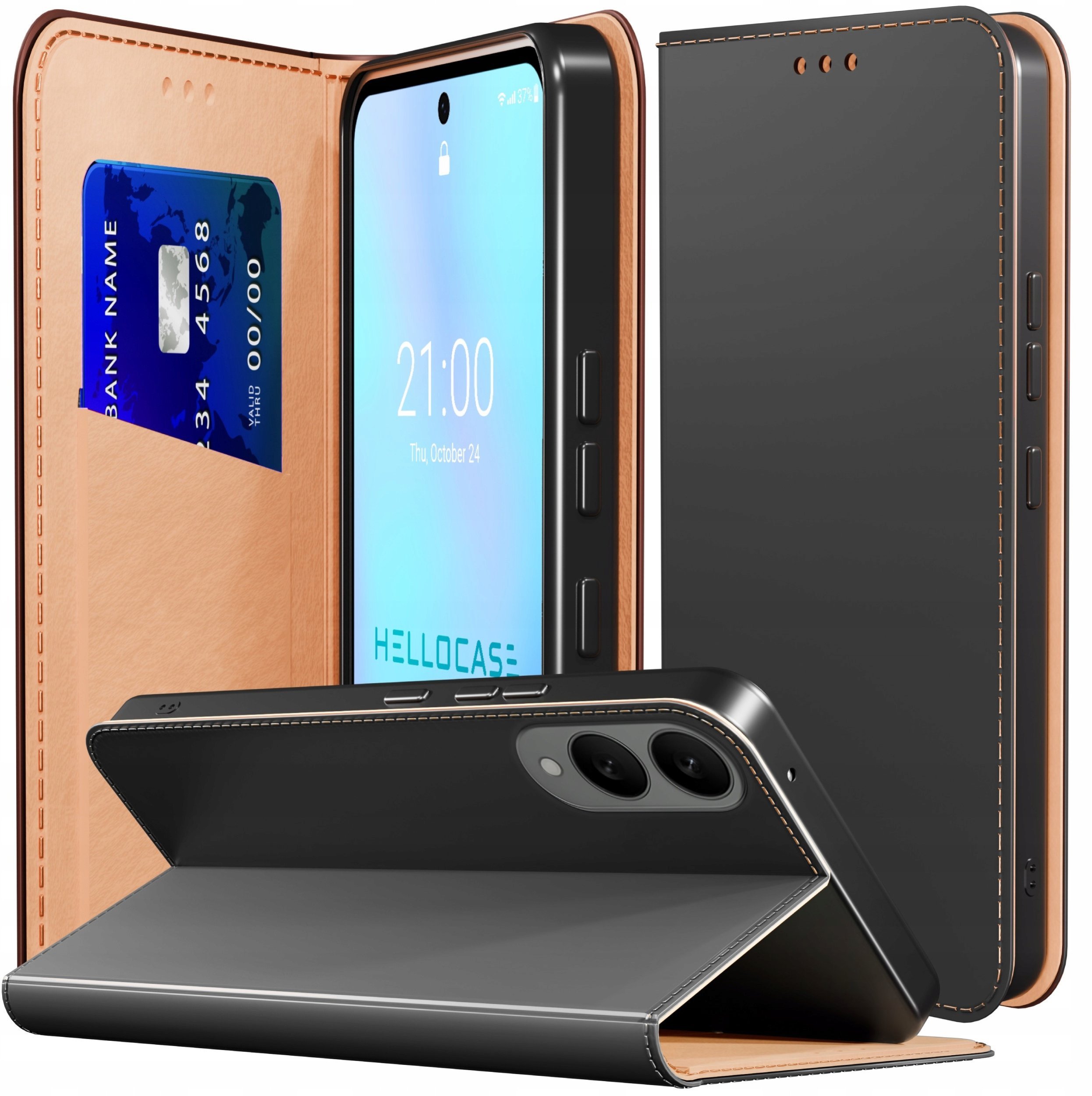 Etui z Klapką do Samsung Galaxy S25 Edge Skórzane, Magnetyczne, Czarne