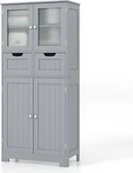 Szafki łazienkowe - Szafka łazienkowa COSTWAY z 2 szufladami i 4 drzwiczkami, szafka łazienkowa z regulowanymi półkami, komoda łazienkowa do łazienki, kuchni, salonu (szara) - miniaturka - grafika 1