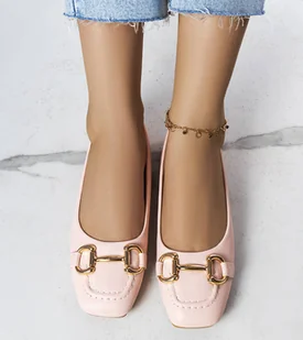 Różowe balerinki ze złotym zdobieniem Iris-37 - Mokasyny damskie - miniaturka - grafika 1