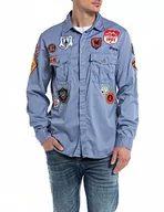 Koszule męskie - Replay Koszula męska regular fit, 593 Powder Blue, 3XL - miniaturka - grafika 1