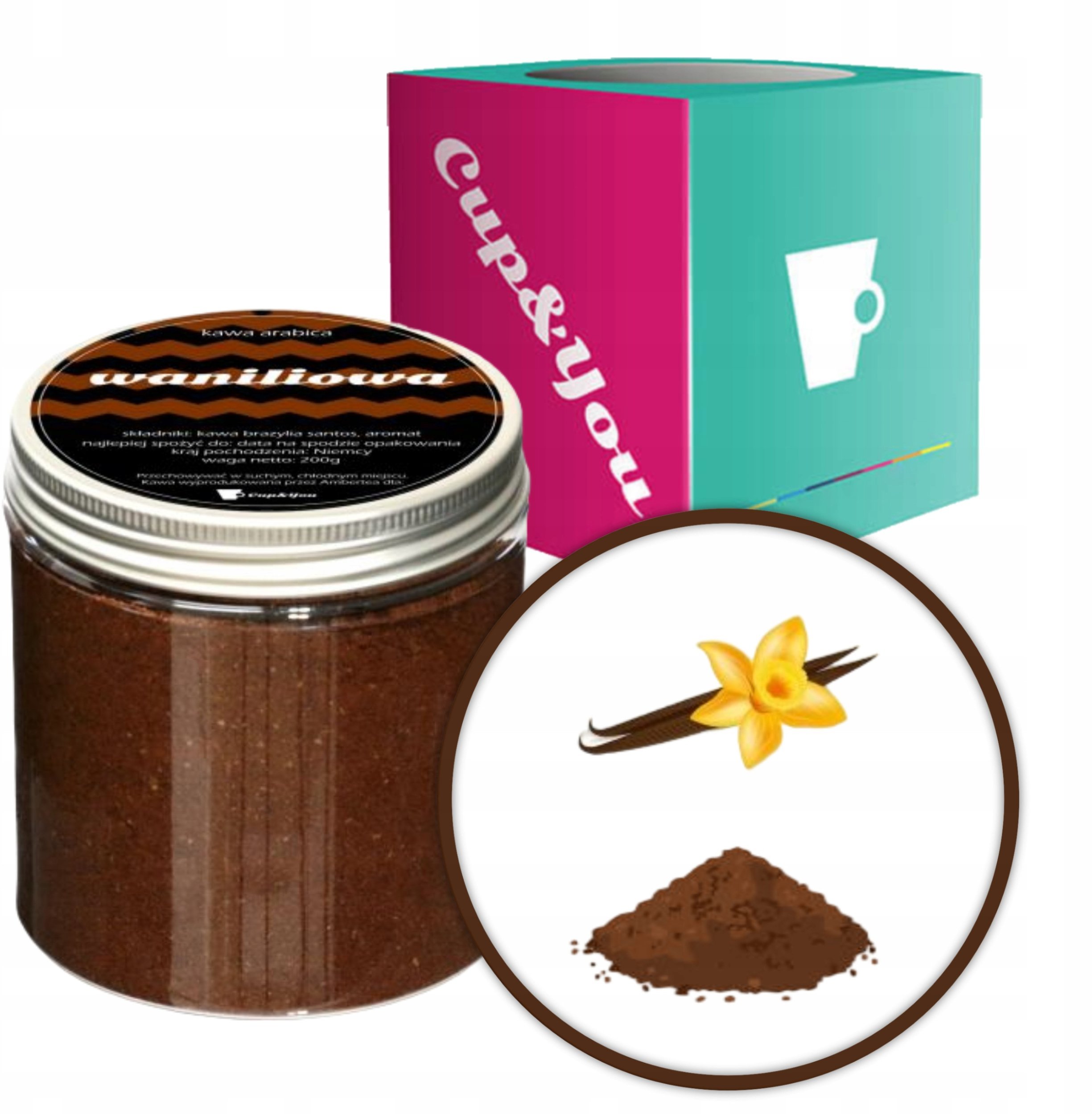 Kawa aromatyzowana smakowa WANILIOWA mielona PREMIUM ARABICA Cup&You 200g na prezent upominek dla kobiety mężczyzny faceta mamy taty żony męża