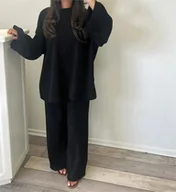 Komplety damskie - Damski komplet z długą bluzką - Czarny S - miniaturka - grafika 1