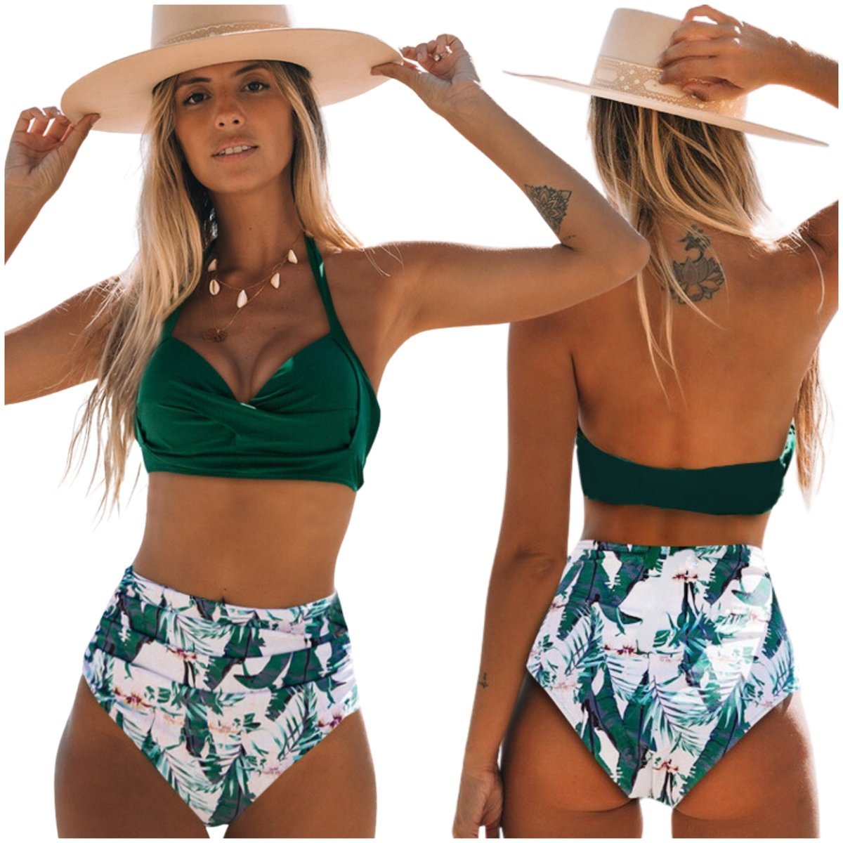 Strój kąpielowy dwuczęściowy wyszczuplający bikini komplet góra dół boho L
