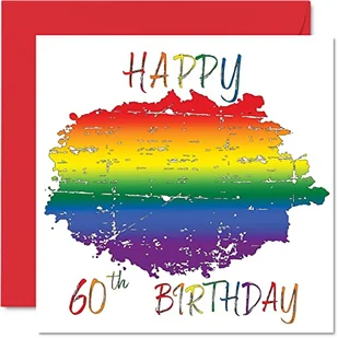 Karty na 60. urodziny LGBT dla partnera - Happy 60th Birthday - LGBT kartka z okazji sześcióstej urodzin dla partnera od dziewczyny chłopaka, 145 mm x 145 mm Gay Pride LGBT prezenty okolicznościowe - Kartki okolicznościowe i zaproszenia - miniaturka - grafika 1