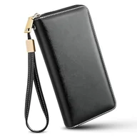 Portfele - GlasFlength Skórzany portfel, długi damski portfel ze skóry z ochroną RFID, uchwyt na karty kredytowe (czarny), czarny, Gemeinsame Größe - miniaturka - grafika 1