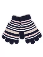 Rękawiczki dla dzieci - Rękawiczki Dziewczęce Pięciopalczaste Granatowe W Paski 14 Cm Yoclub - miniaturka - grafika 1