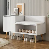 Szafki na buty - Merax szafka na buty tapicerowana z oparciem i metalowymi nogami, skrzynia na buty z szafką, szafka na buty, stojak na buty, 100x38x58cm, biały - miniaturka - grafika 1