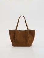 Torebki damskie - Reserved - Torebka shopper z imitacji zamszu - brązowy - miniaturka - grafika 1