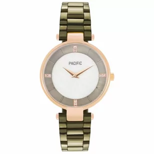 Zegarek Różowozłoty damski zegarek z zieloną bransoletą PACIFIC X6119-05 - Zegarki damskie - miniaturka - grafika 1
