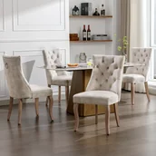 Krzesła - Zestaw 4 krzeseł do jadalni Flieks, krzesła kuchenne z wysokim oparciem i nogami z litego drewna, aksamitne krzesło do salonu, tapicerowane krzesło do jadalni, jasnobeżowe - miniaturka - grafika 1