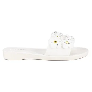 Fashion Damskie klapki meliski białe - ButyModne - Klapki i japonki damskie - miniaturka - grafika 1