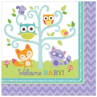 Amscan Serwetki "Welcom Baby Leśne Zwierzaki", 33 cm, 16 szt 511452 - Baby shower i roczek - miniaturka - grafika 1