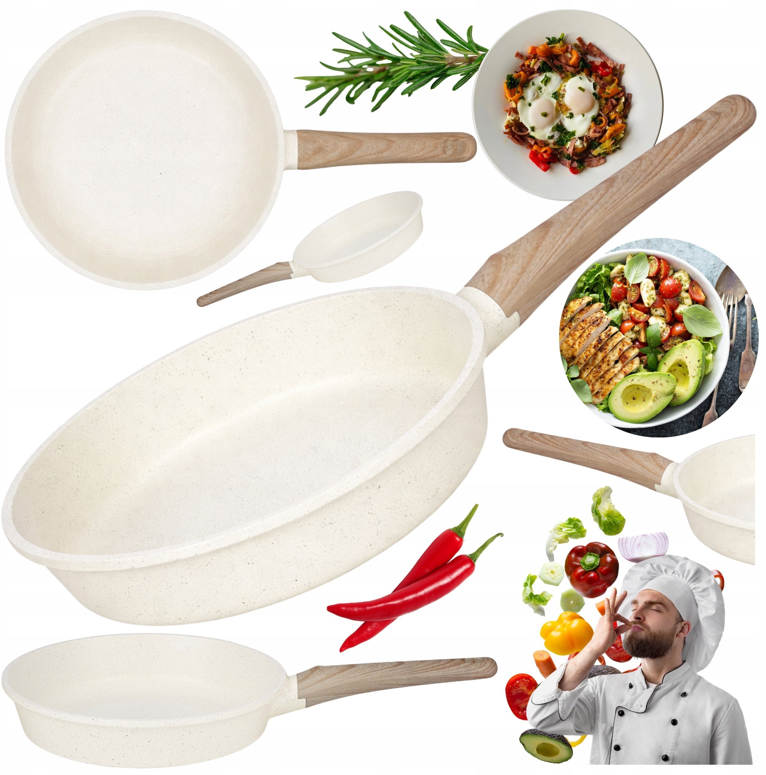 Patelnia Brunbeste Patelnia granitowa marmurkowa NON-STICK indukcja gaz 20cm beżowa BRUNBESTE BB-5535