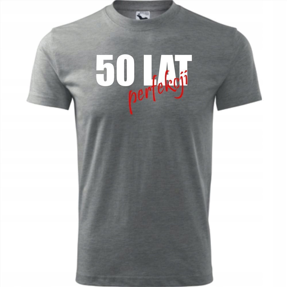 Męska Koszulka z Nadrukiem 50 lat perfekcji Super Prezent na 50 Urodziny ciemnoszary melanż XL