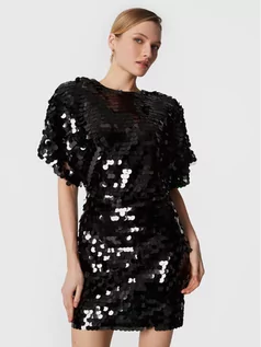 Sukienki - ROTATE Sukienka koktajlowa Big Sequins RT2246 Czarny Slim Fit - grafika 1