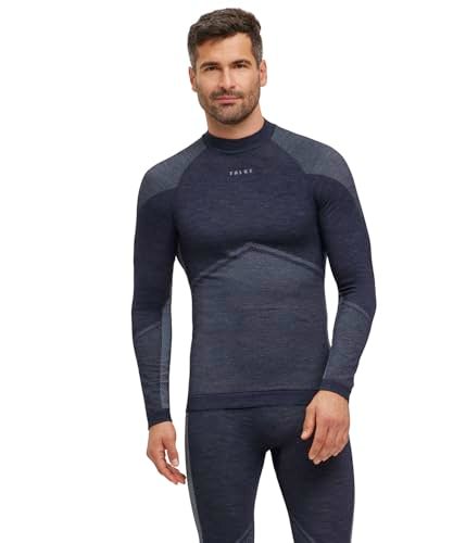 FALKE Mężczyźni Warstwa podstawowa (góra) Wool-Tech Round Neck M L/S SH Wełna Materiał funkcjonalny szybkoschnące ciepłe 1 Sztuka, Niebieski (Space Blue 6116) - Trend, S