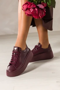 Bordowe sneakersy skórzane damskie buty sportowe na platformie złote serce na języku sznurowane PRODUKT POLSKI Casu 8201 - Półbuty damskie - miniaturka - grafika 1