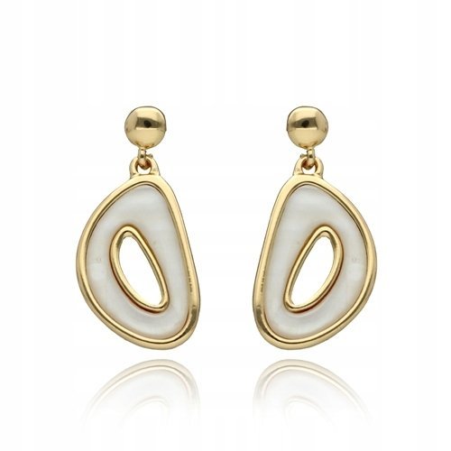 Kolczyki Złote Wiszące Z Muszlą Abalone Sztyft Metaloplastyka