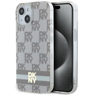 Etui DKNY IML Checkered Mono Pattern & Printed Stripes MagSafe na iPhone 15 / 14 / 13 - beżowe - Etui i futerały do telefonów - miniaturka - grafika 1