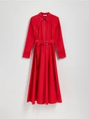 Sukienki - Reserved - Koszulowa sukienka z paskiem - czerwony - miniaturka - grafika 1