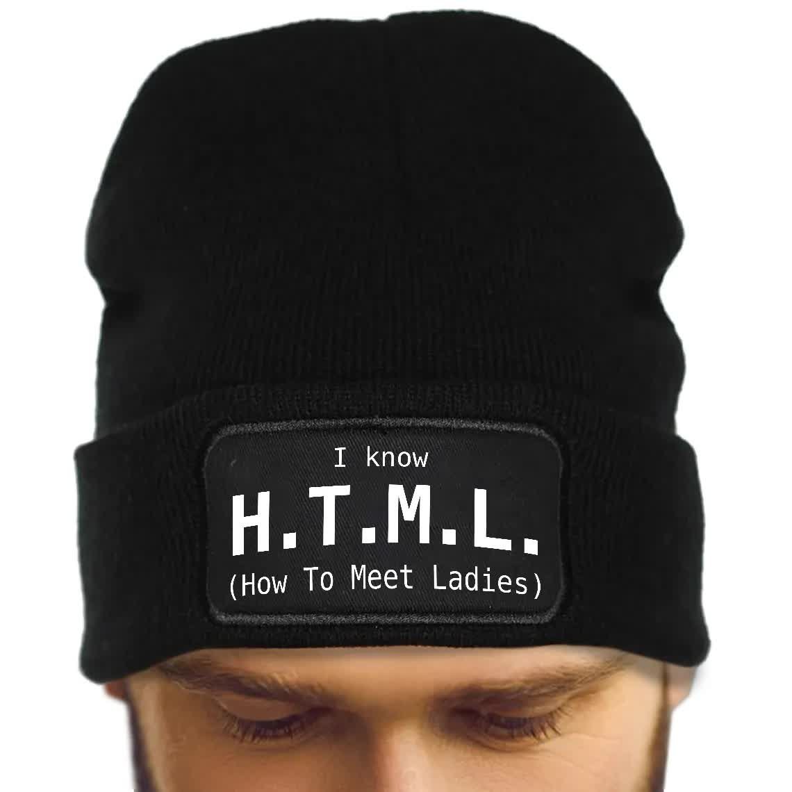 Czapka Zimowa I KNOW HTML Dla Programisty Informatyka Wzory Czarna