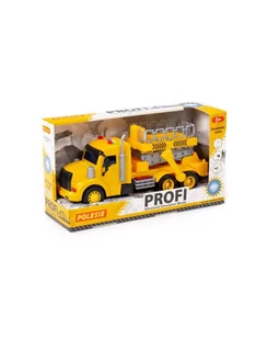 Polesie 89786 '';Profi''; samochód z podnośnikiem inercyjny, żółty, ze światlem i dźwiekiem w pudelku - Samochody i pojazdy dla dzieci - miniaturka - grafika 1