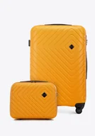 Walizki - Średnia walizka i kosmetyczka z ABS-u z geometrycznym tłoczeniem pomarańczowe - miniaturka - grafika 1