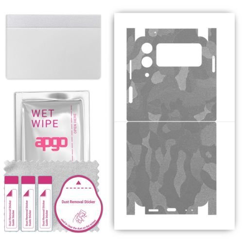 folia naklejka skórka strukturalna na TYŁ+BOKI do Samsung Galaxy Z Flip4 - Moro Camo Srebrny - apgo SKINS
