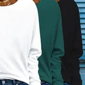 Bluzki damskie - TEMU 3 szt. Damskie T-shirty z Długim Rękawem i Okrągłym Dekoltem - Jednokolorowe Casualowe Bluzki na Wiosnę i Jesień, Miękka Mieszanka Poliestru, - miniaturka - grafika 1