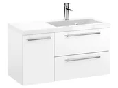 Szafki łazienkowe - Szafka Wisząca Z Umywalką RON 90 cm D Prawa - Biały Mat - Uchwyty Chromowane - miniaturka - grafika 1