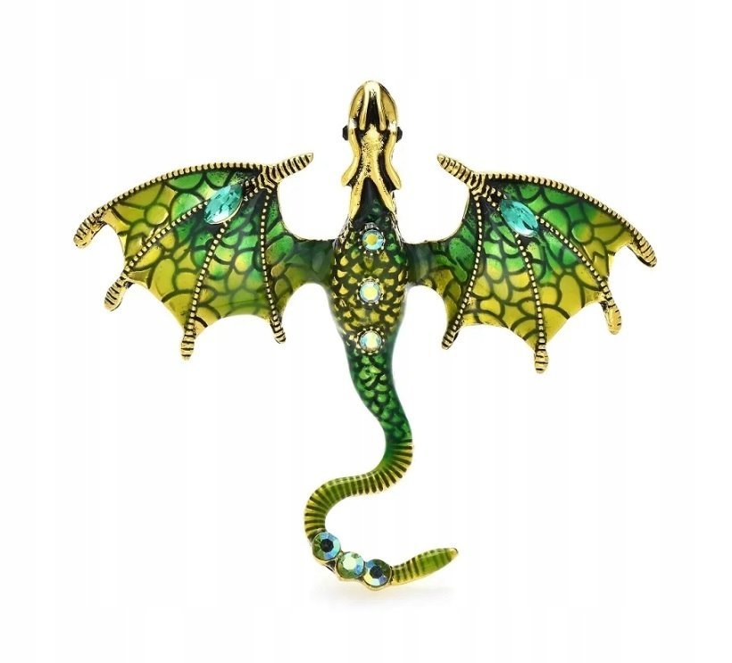Brocha, Przypinka, Przywieszka Broszka Piękny Chiński Smok Dragon - Zielony
