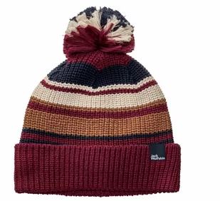 Dziecięca czapka Jack Wolfskin POMPOM BEANIE KIDS dark ruby - ONE SIZE - Czapki dla dzieci - miniaturka - grafika 1