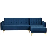 Sofy i kanapy - Beliani Sofa lewostronna ciemnoniebieska welur rozkładana ABERDEEN - miniaturka - grafika 1