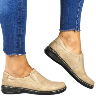 DAMSKIE PÓŁBUTY NA KOTURNIE Z GUMKĄ UNISOFT 7021 BEŻOWE - Półbuty damskie - miniaturka - grafika 1