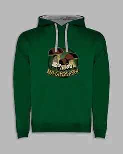 BLUZA Z KAPTUREM NA GRZYBY BOROWIKI Ciemnozielony S - Bluzy męskie - miniaturka - grafika 1