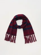 Apaszki i szaliki damskie - Reserved - Dzianinowy szalik z frędzlami - granatowy - miniaturka - grafika 1