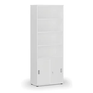 Szafa biurowa kombinowana PRIMO WHITE, drzwi przesuwne na 2 poziomach, 2128 x 800 x 420 mm, biały - Szafy biurowe - miniaturka - grafika 1
