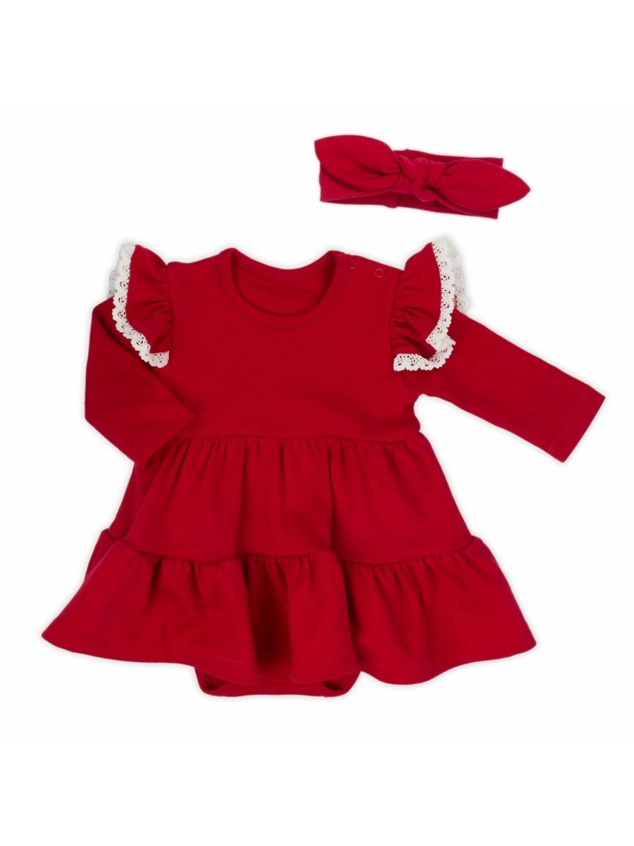 Dziewczęcy komplet sukienko-body + opaska czerwony Nicol,r.56