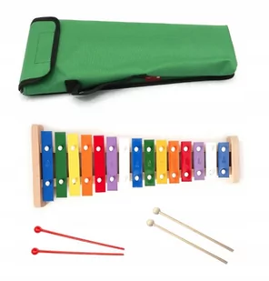 Cymbałki Dzwonki Szkolne Diatoniczne 15 Tonowe + Drewniane Pałeczki + Pokrowiec Zielony - Akcesoria do perkusji - miniaturka - grafika 1