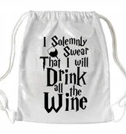Plecaki worki - WOREK Brokatowy Srebrny Prezent Dla Czarodzieja WILL DRINK ALL THE WINE Wz - miniaturka - grafika 1