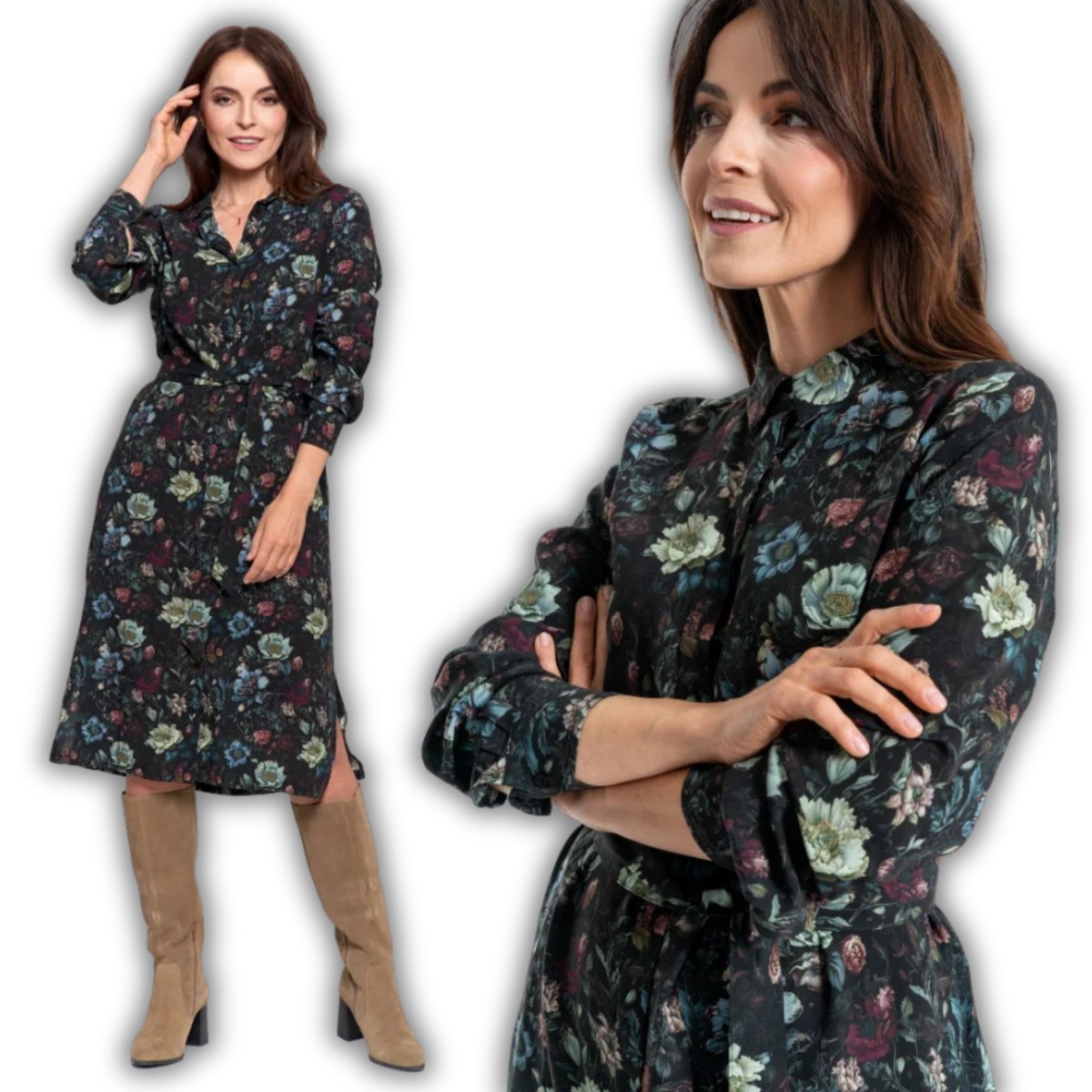 SUKIENKA DAMSKA 100% WISKOZA MIDI SUPER WZÓR W KWIATY Z WIĄZANIEM MORAJ M PATT 2