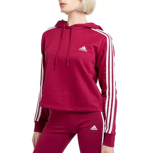 Bluza adidas Essentials 3-Stripes Cropped Hoodie GM5574 - bordowa - Adidas - Bluzy sportowe damskie - miniaturka - grafika 1